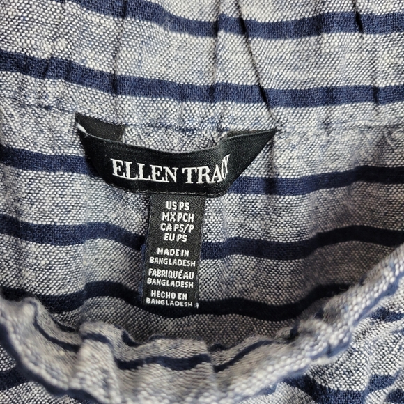 Ellen Tracy | Navy Peplum Off Shoulder Stripe Linen Blend Top - Picture 7 of 10